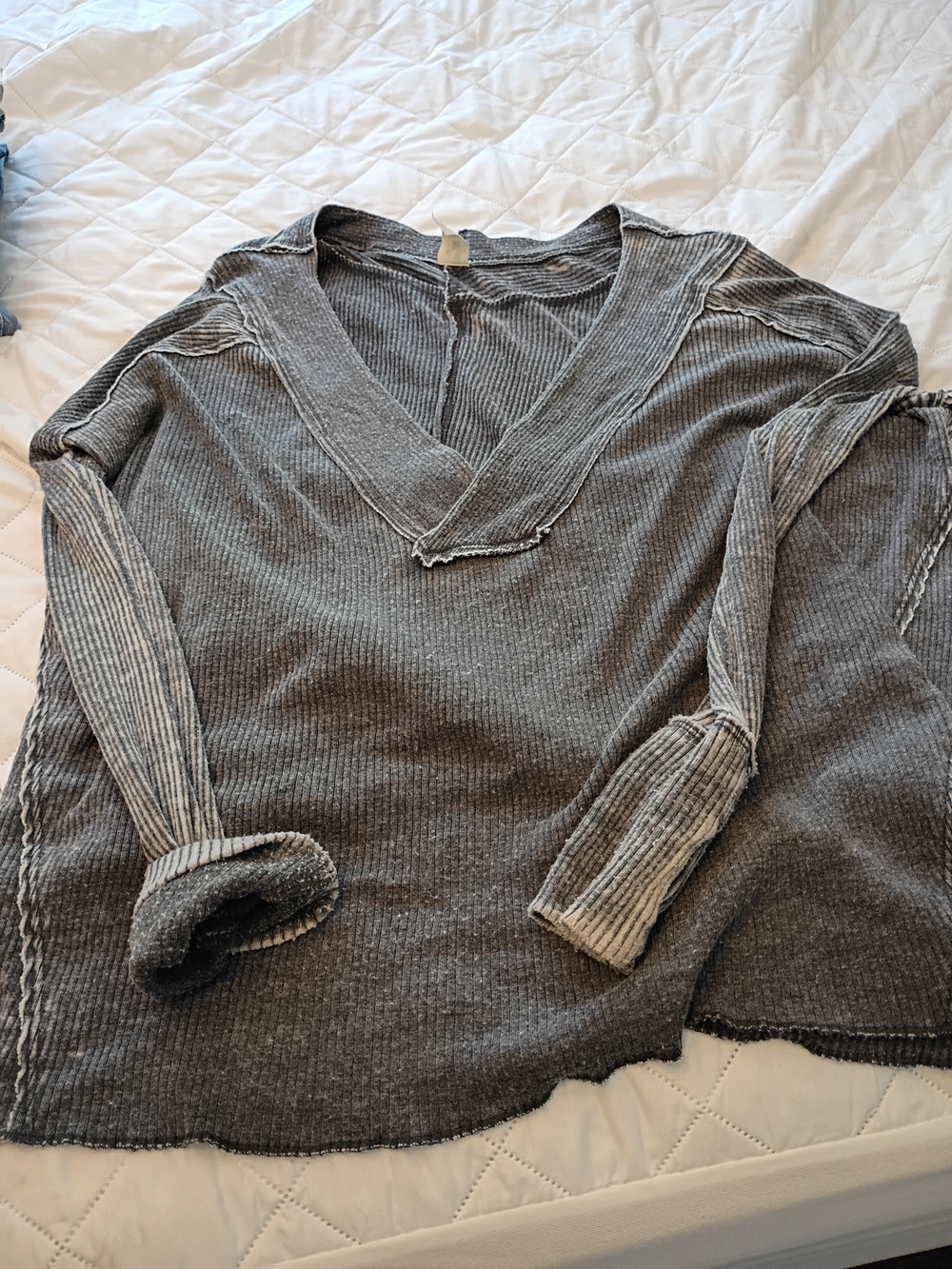We The Free Ribbed V-Neck Sweater in Charcoal Gray